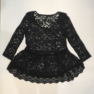Women's Sheer Floral Lace‎ Peplum Top XS Black Whimsigoth Dark Fairy Romantic